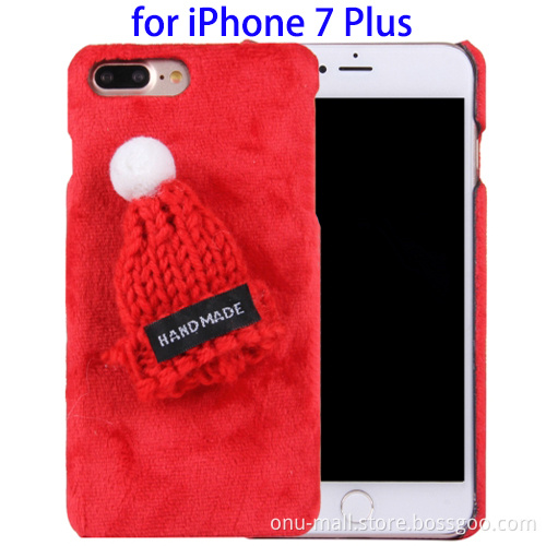 Christmas Hat Plush Cloth Cover PC Protective Case for iPhone 7 Plus Cover